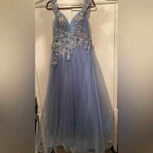 JVN Elegant Blue Floral Embellished Prom special occasion style